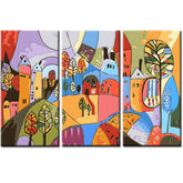 Painting by Numbers Folk Art Illustration City Country 3-Panel
